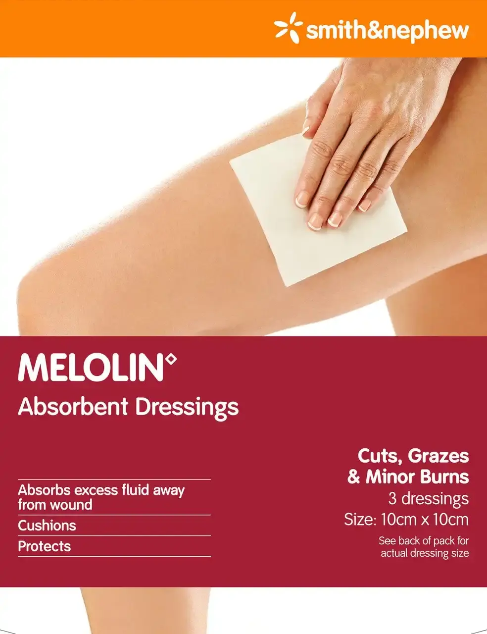 MELOLIN(TM) Low Adherent Absorbent Wound Dressing 10cm x 10cm 3/CS Pk