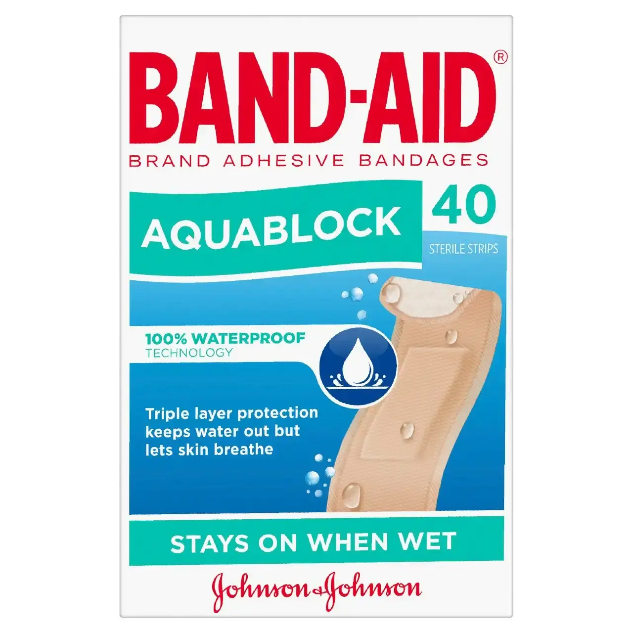 BAND-AID Waterproof Aquablock Sterile Strips 40 Pack