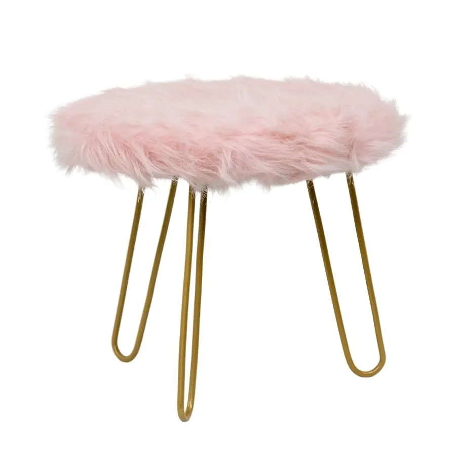 Willow Silk 3-Golden Legged 30cm Stool w/ Pink Faux Fur Willow