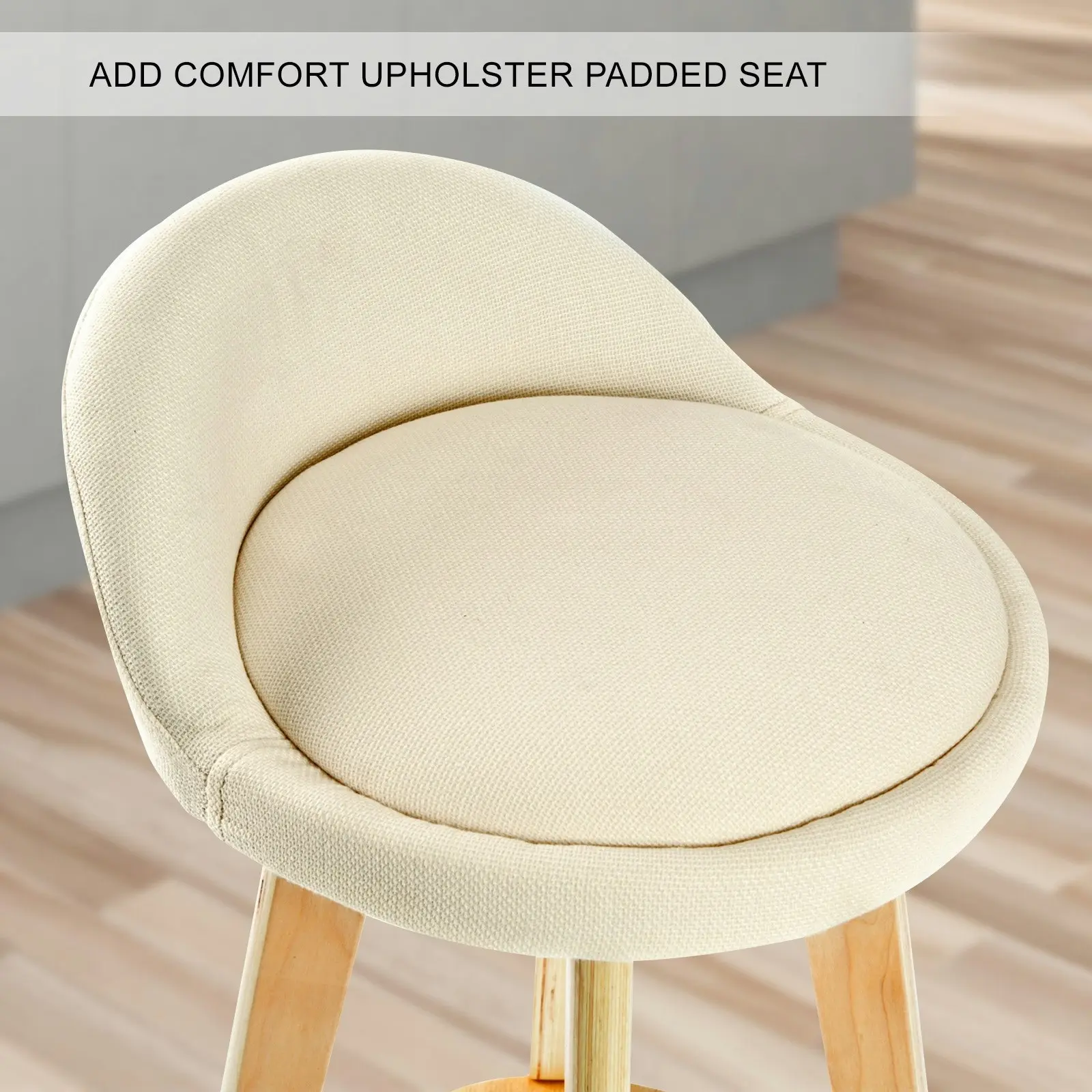 2X 72cm Wood Bar Stool Fabric LEILA BEIGE Princess Trade Lasoo