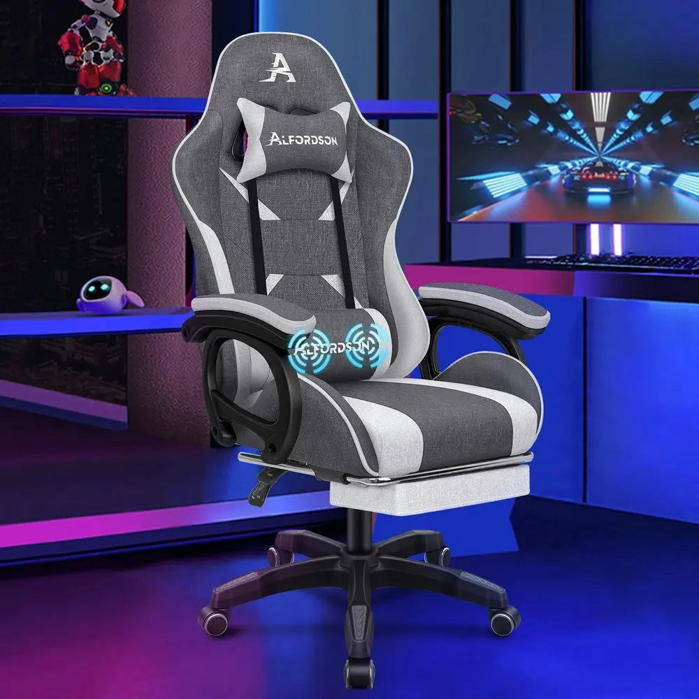 Alfordson Gaming Chair Office 2-Point Massage Lumbar Pillow Fabric