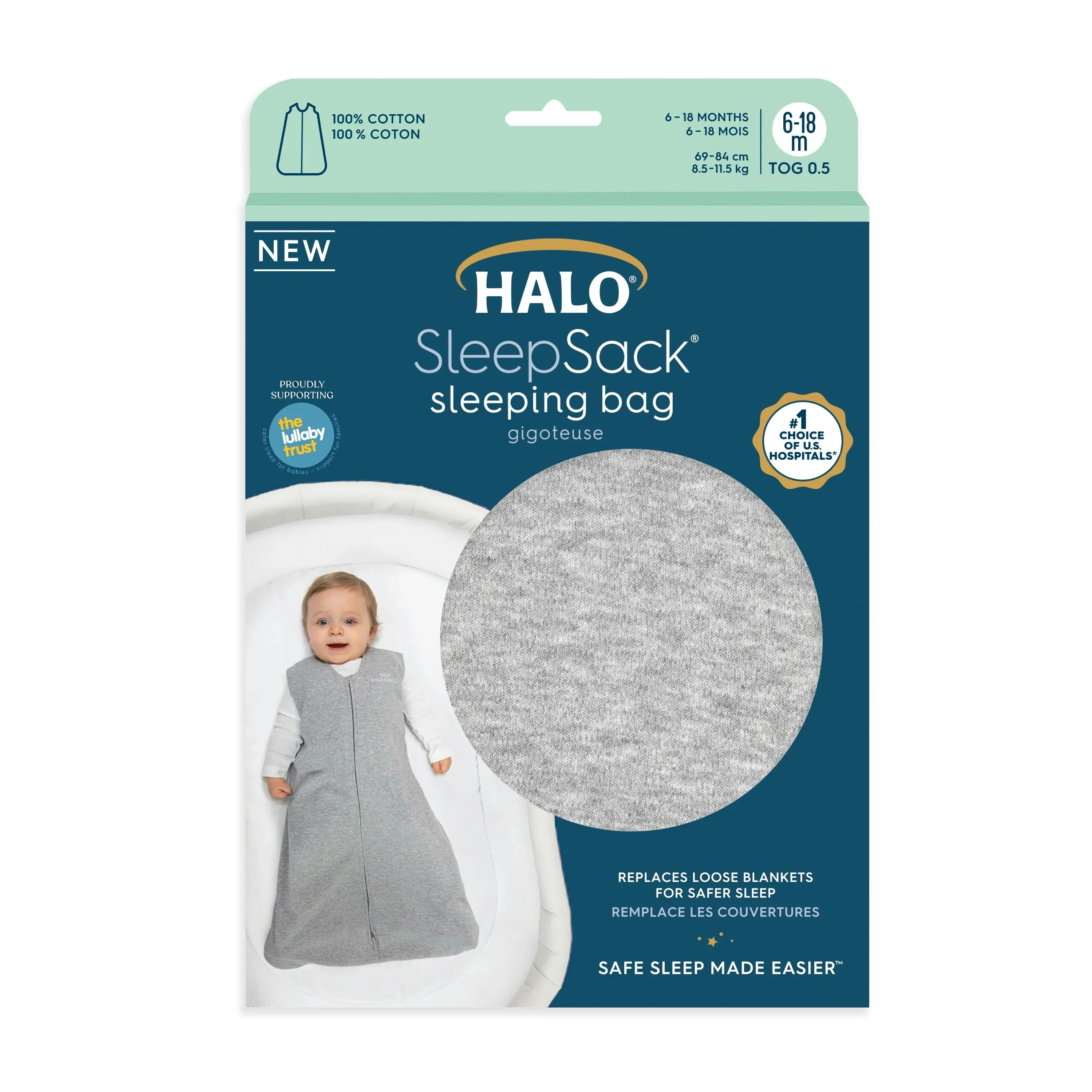 HALO® SleepSack® (6-18M) TOG HEATHER GREY BabyStudio Lasoo