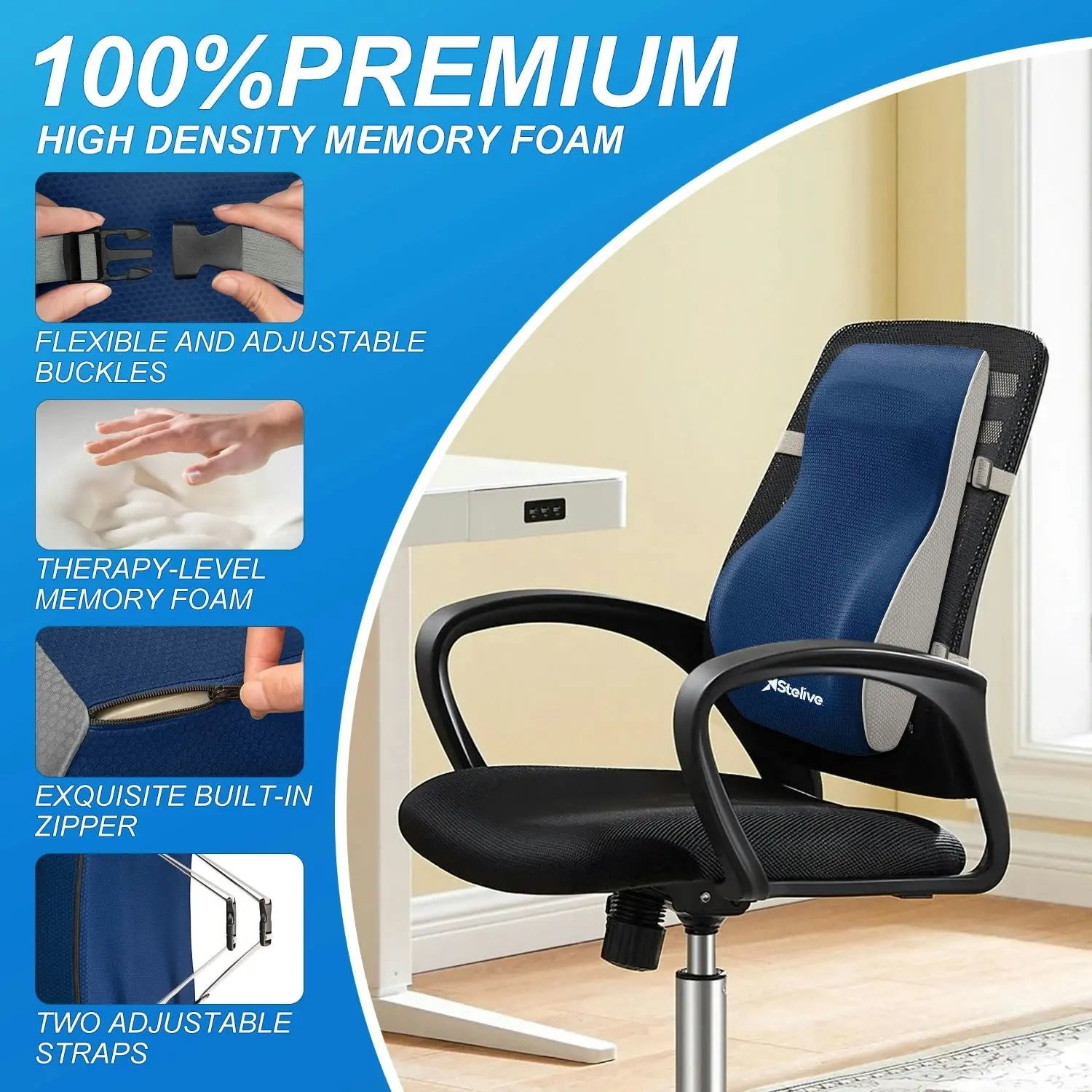 Doctor-Designed Adjustable Lumbar Support Cushion - For Office Chairs, Car Seats, Recliners - Relieves Back Pain & Improves Posture