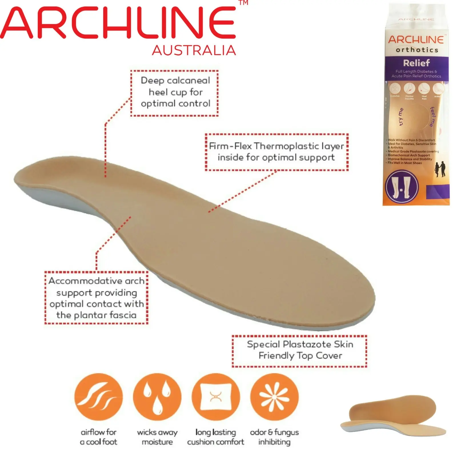 Archline Insoles Orthotics Full Length Arch Support Diabetics