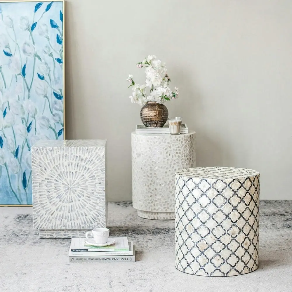 Alina Wooden Round Shell Stool Side Table 35CM Momentous Living