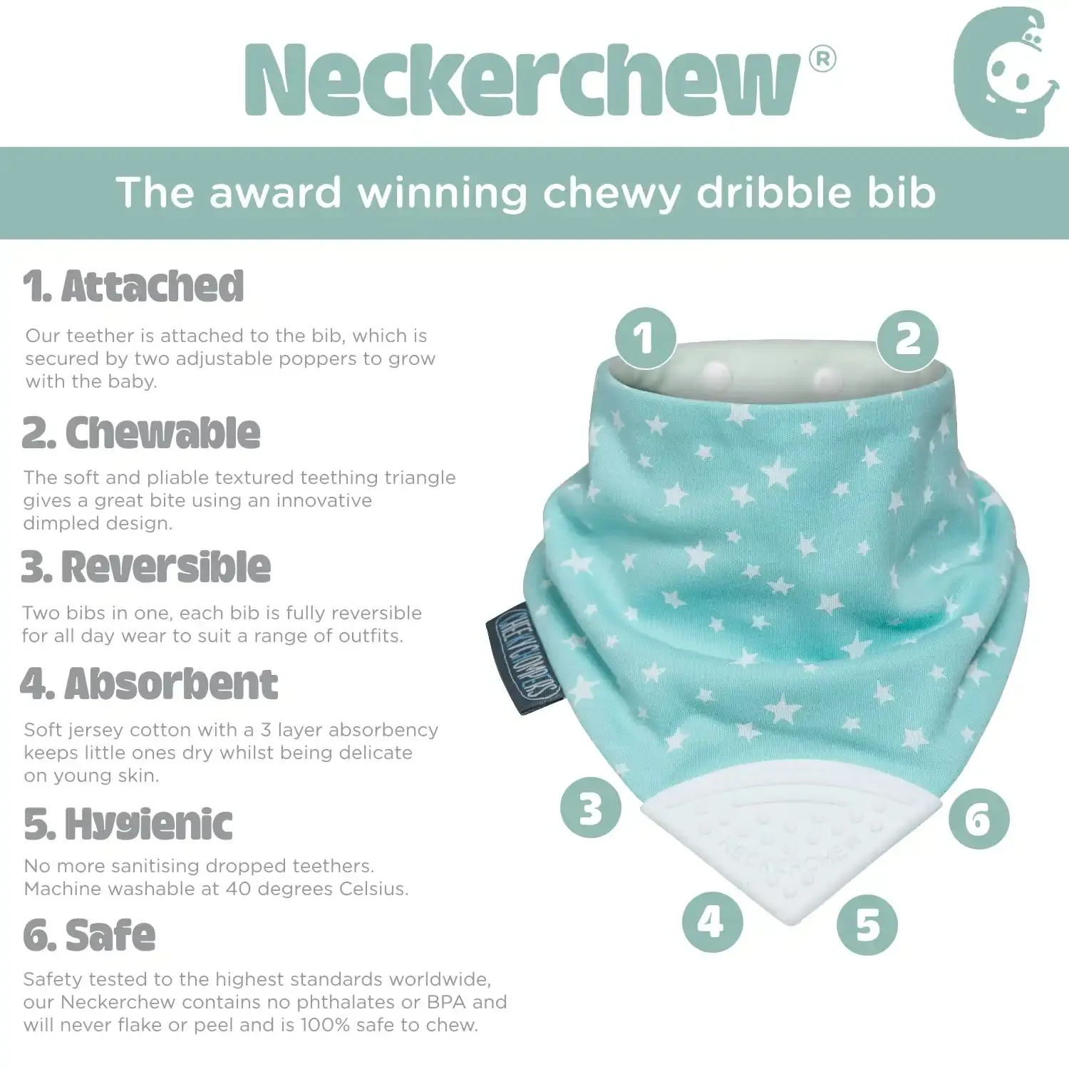 Cheeky Chompers Neckerchew Sage Stars