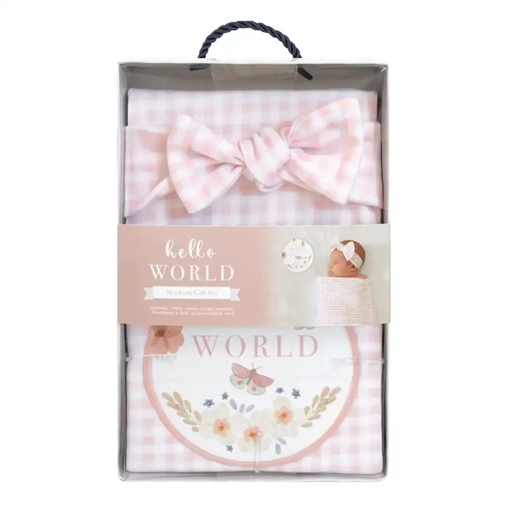 Newborn Hello World Gift Set Pink Gingham