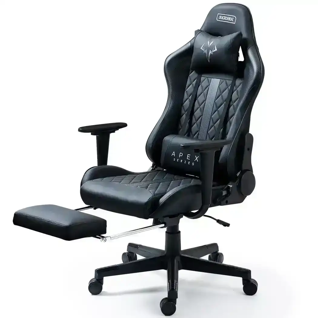 Overdrive Apex Series Reclining Gaming Ergonomic Office Chair with Footrest, Black