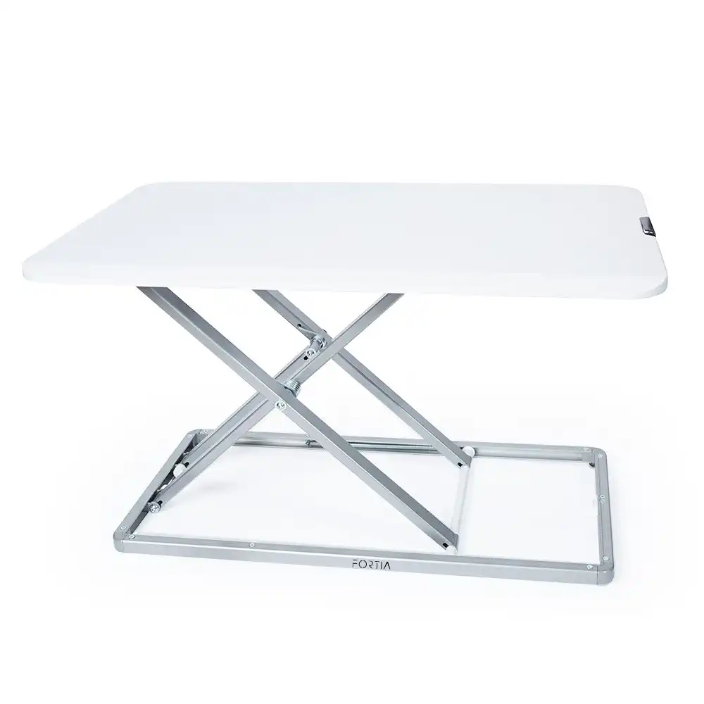 Fortia Desk Riser 74cm Wide Adjustable Sit to Stand for Dual Monitor, Keyboard, Laptop, White