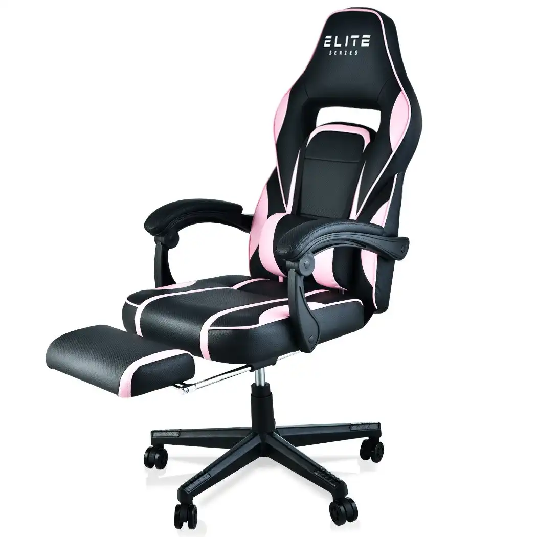 Overdrive Gaming Chair Pink Racing Computer Office Ergonomic Reclining Footrest