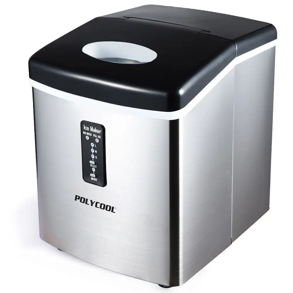 PolyCool 3.2L Portable Ice Cube Maker Machine Automiatic with Control Panel, Silver