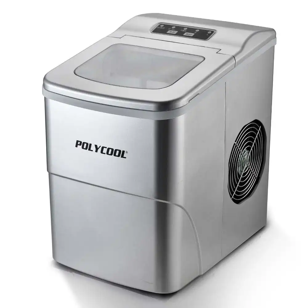 PolyCool 2L Portable Ice Cube Maker Machine Automatic with Control Panel, Silver