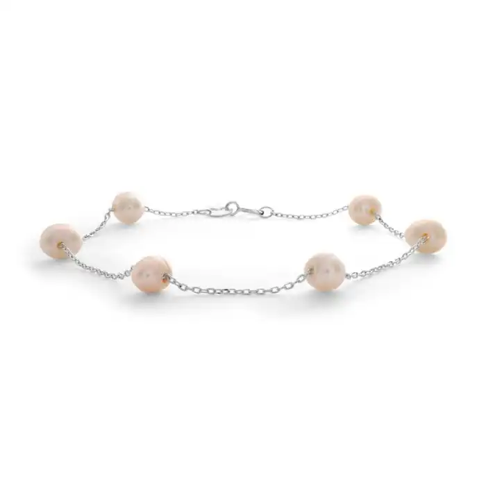 Sterling Silver Freshwater Cream/Light Pink Pearl Bracelet    *COLOURS MAY VARY*