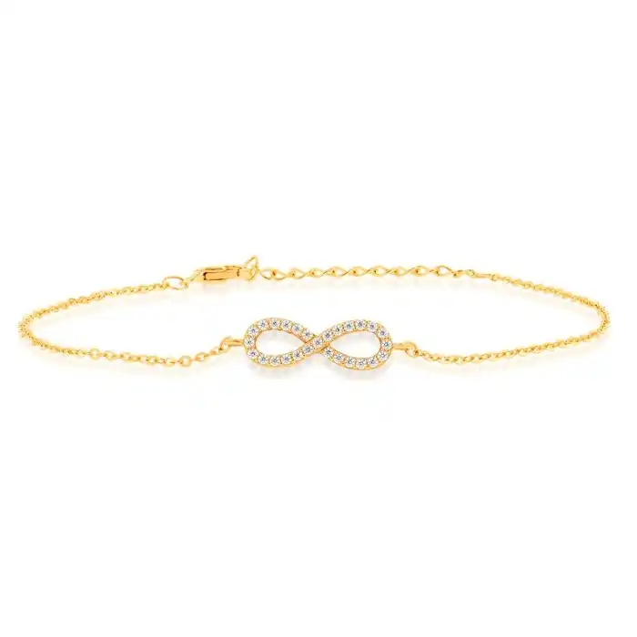 9ct Yellow Gold "Everlasting Love" 19cm Zirconia Infinity Bracelet