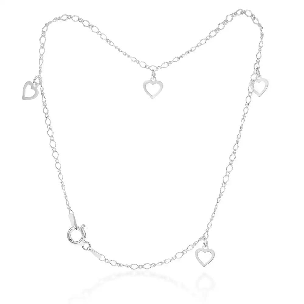 Sterling Silver Heart Charm On 26cm Anklet