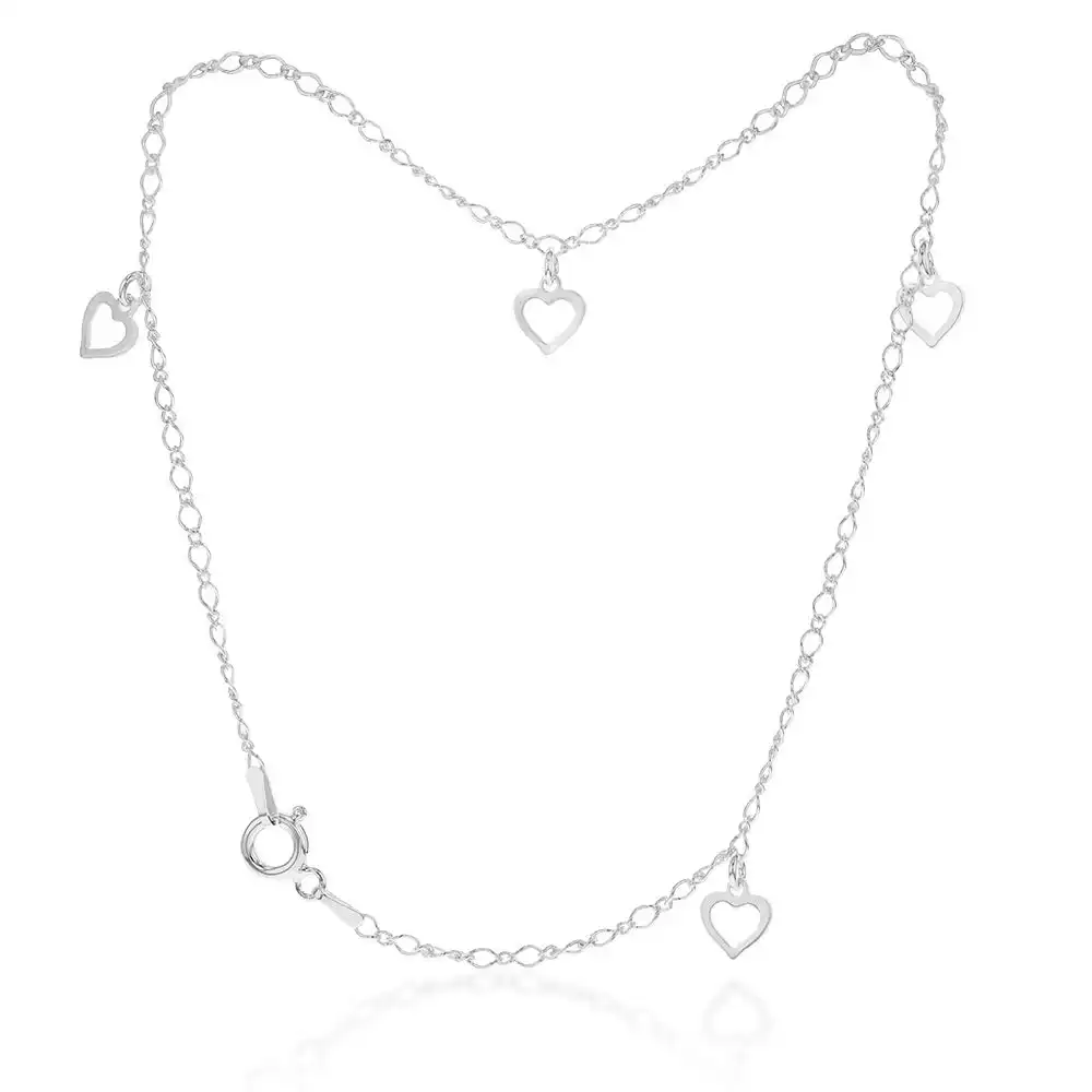 Sterling Silver Heart Charm On 26cm Anklet