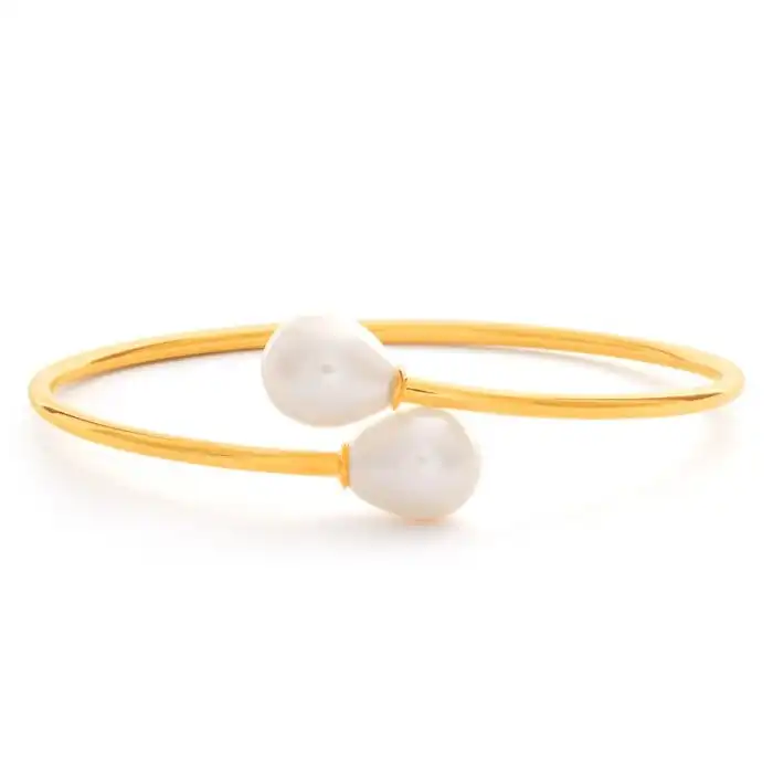 Sterling Silver Gold Plated 8-10mm Freshwater Pearl Bangle