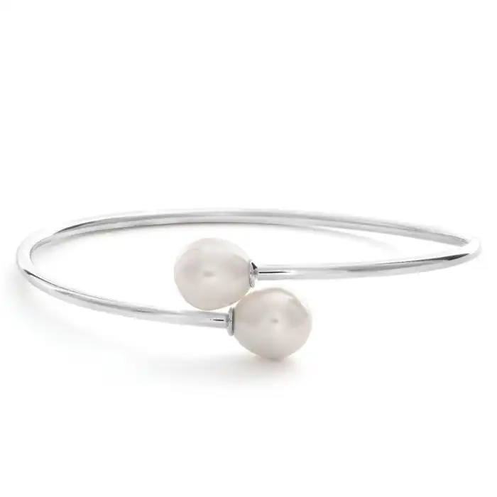 Sterling Silver 8-10mm Freshwater Pearl Bangle