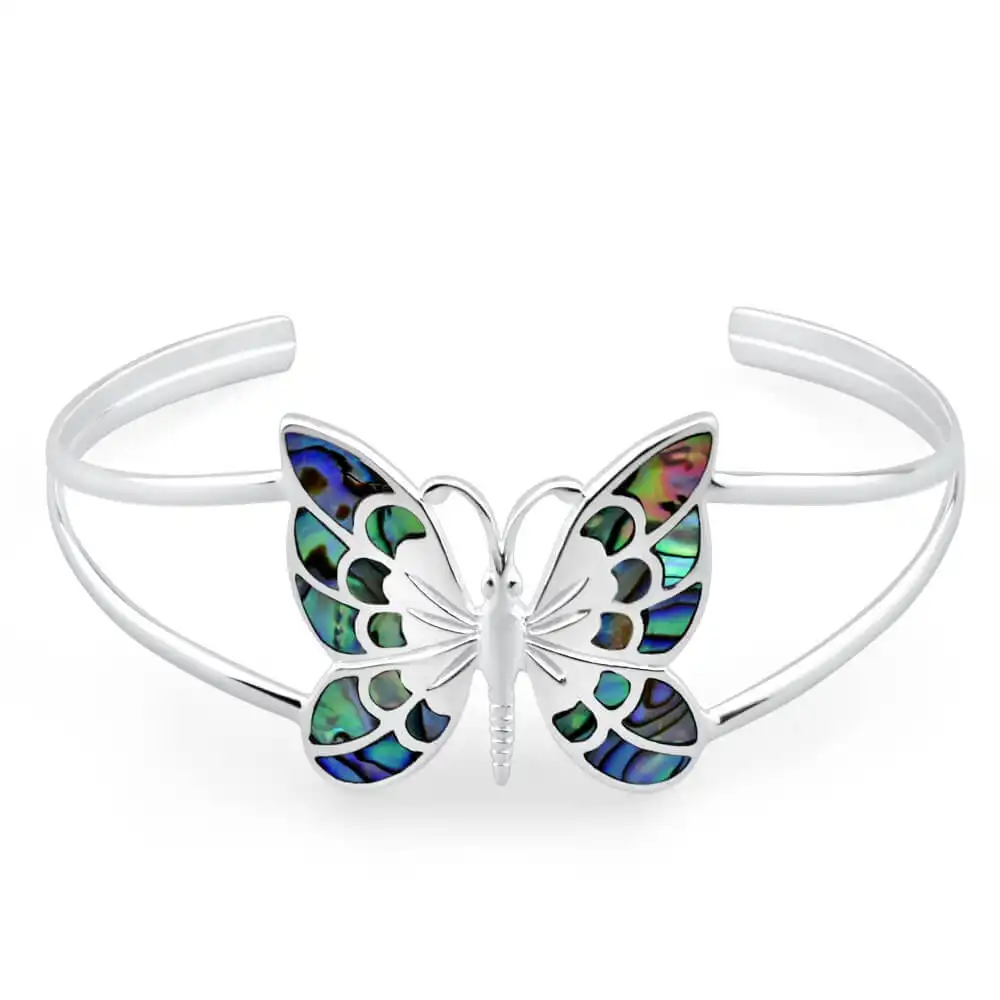 Sterling Silver Shell Butterfly 60mm Bangle