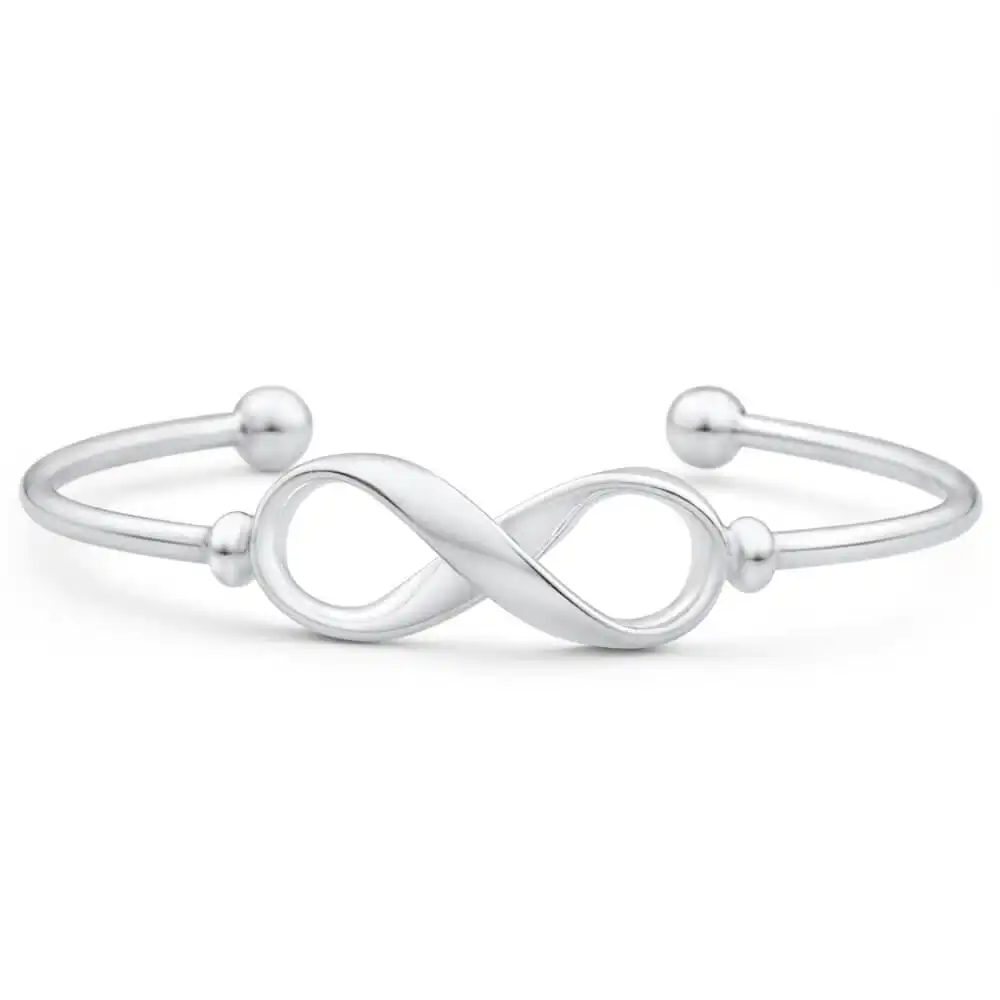 Sterling Silver 60mm Infinity Ball Torque Bangle