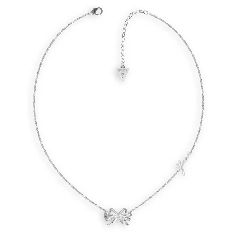Guess Rhodium Plated Stainless Steel 22mm Bow On 16-18" Chain