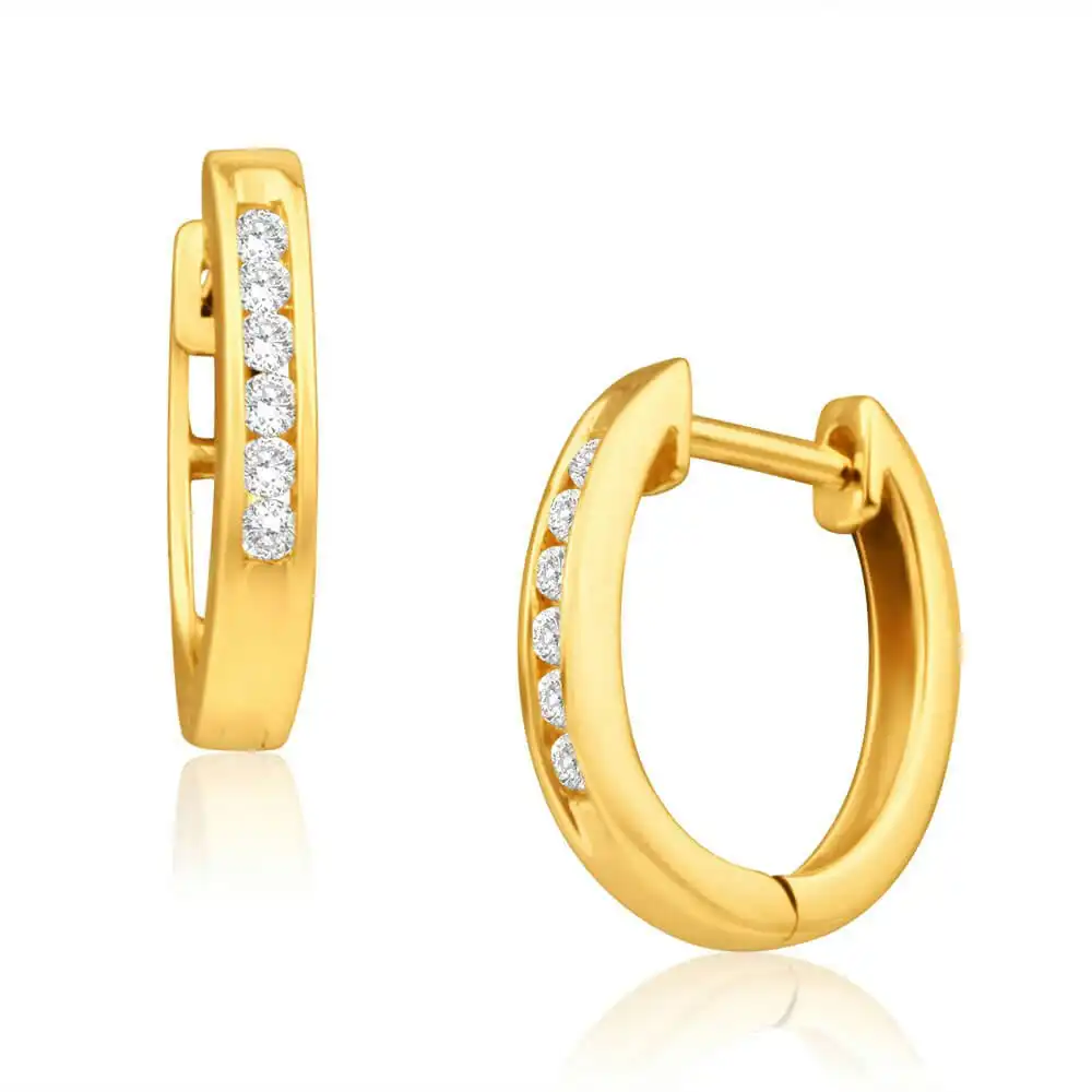9ct Yellow Gold Splendid Diamond Hoop Earrings