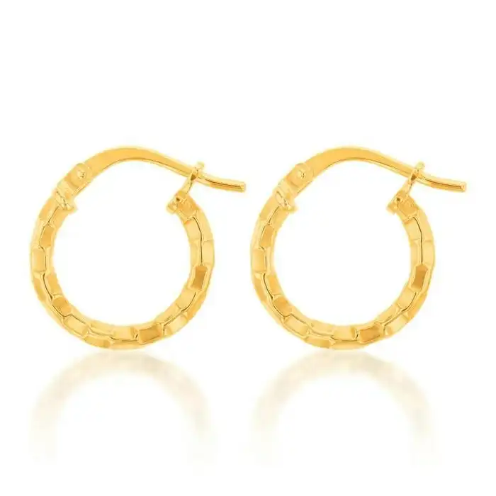 9ct Yellow Gold Silver Filled Fancy Hoop Earrings