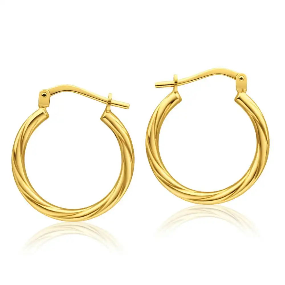 9ct Yellow Gold Silver Filled Twist 15mm Hoop Earrings