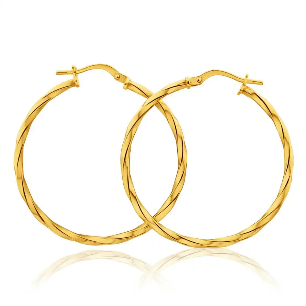 9ct Yellow Gold Silver Filled Twist 30mm Hoop Earrings