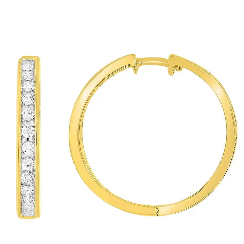9ct Yellow Gold 1/2 Carat Diamond Huggie Earrings