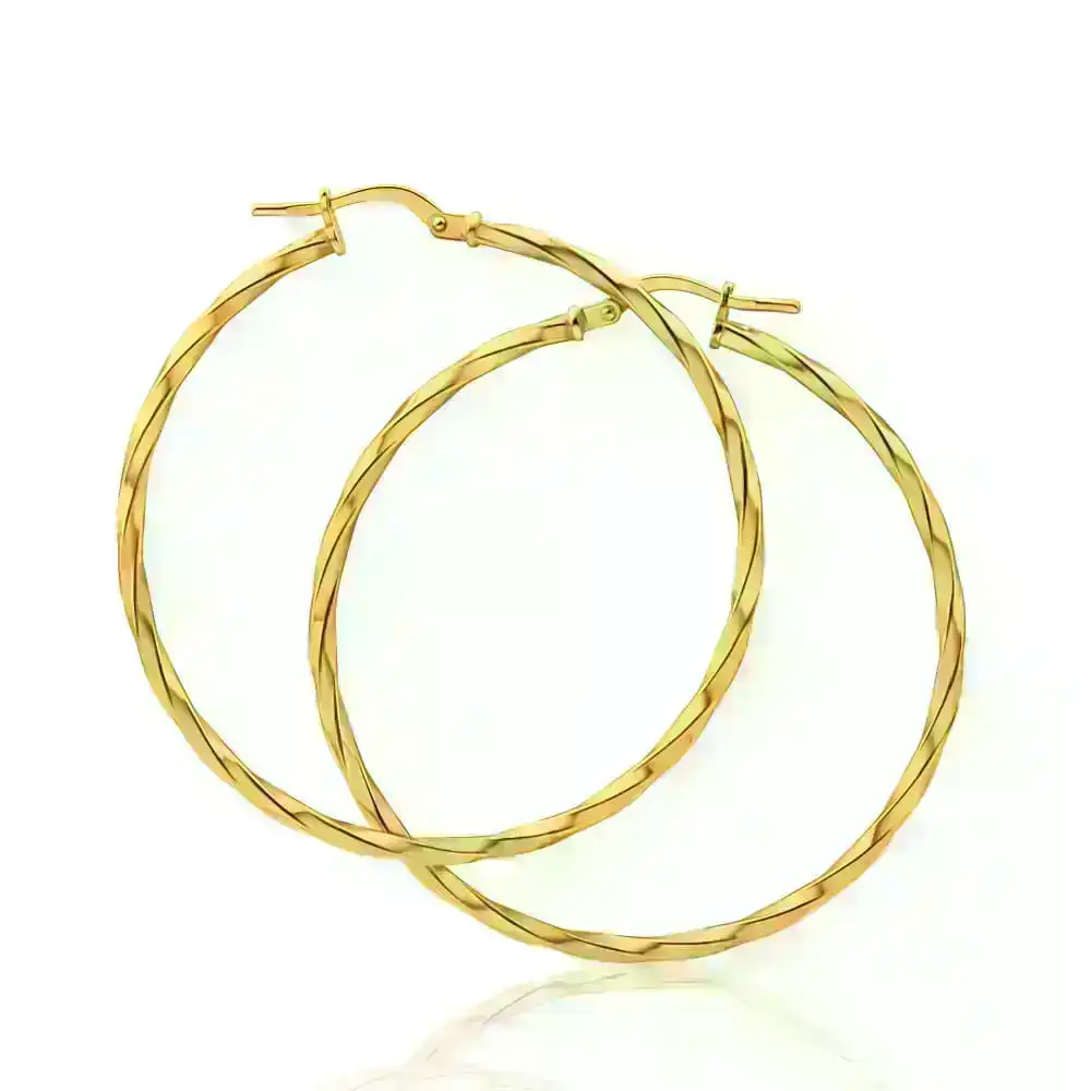 9ct Yellow Gold Silver Filled Twist 40mm Hoop Earrings