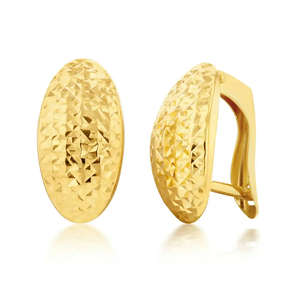 9ct Yellow Gold Silverfilled Patterned broad front Hoop Earrings