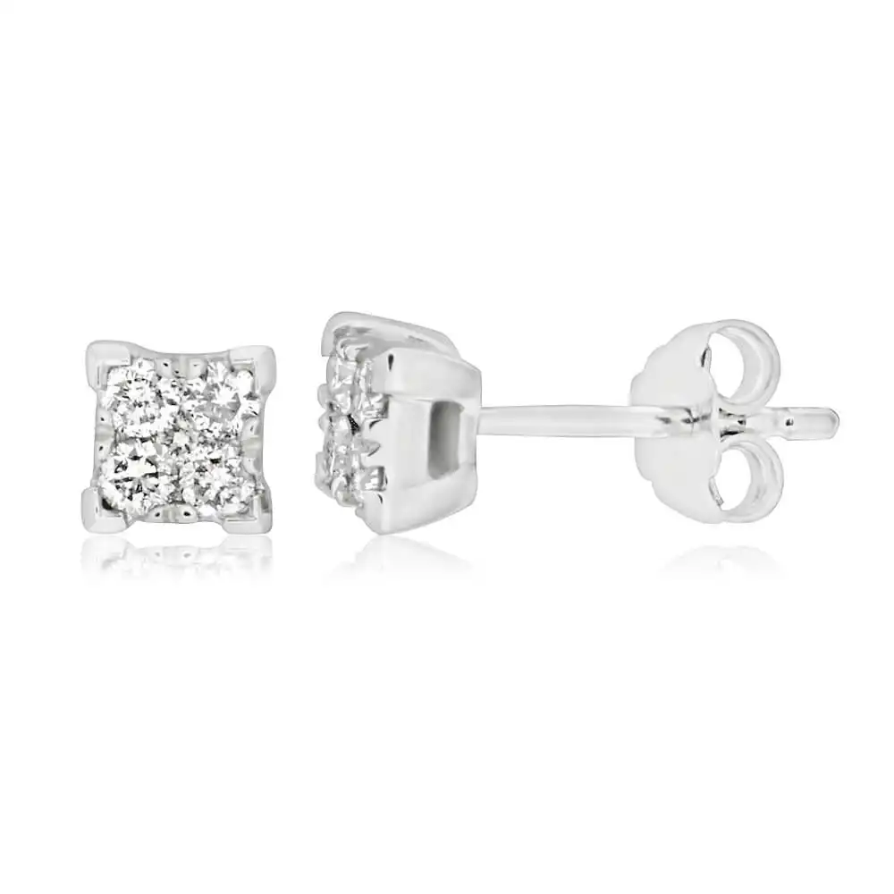 9ct White Gold 1/4 Carat Diamond Stud Earrings set with 10 Brilliant Diamonds