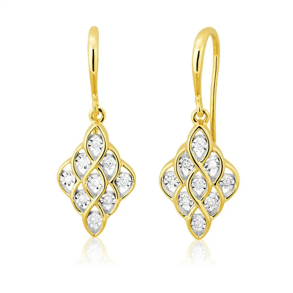 9ct Yellow Gold with 18 Splendid Diamond Earrings