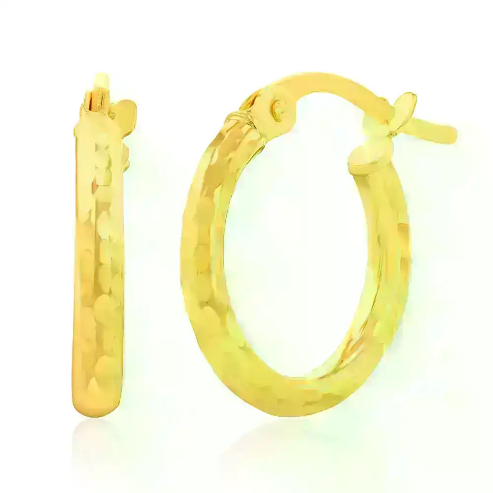 9ct Yellow Gold Double Side Diamond Cut 10mm Hoop Earrings