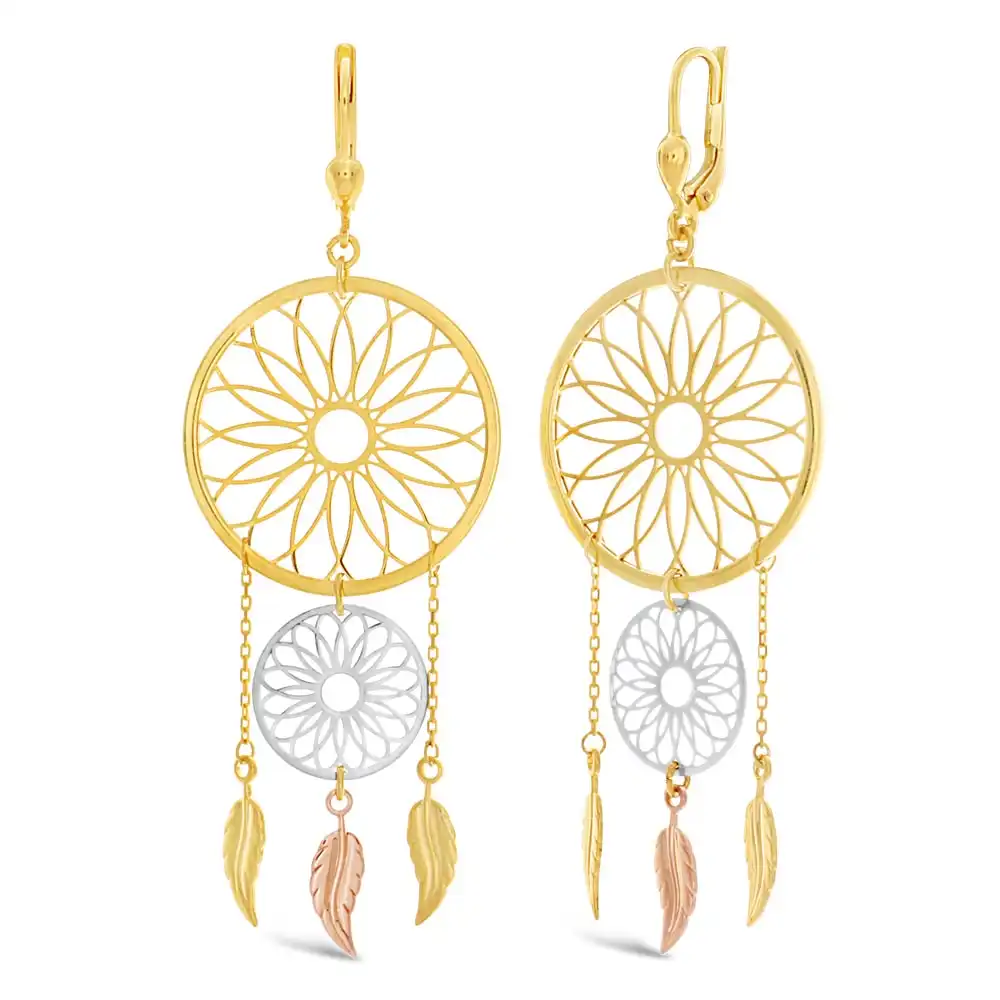 9ct Gold Filled Two Tone Double Dream Catcher Earrings