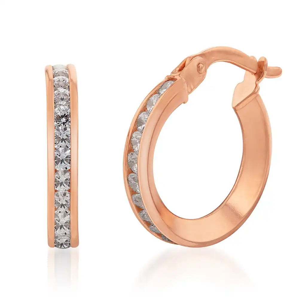 9ct Rose Gold Silverfilled Cubic Zirconia On 10mm Hoop Earring