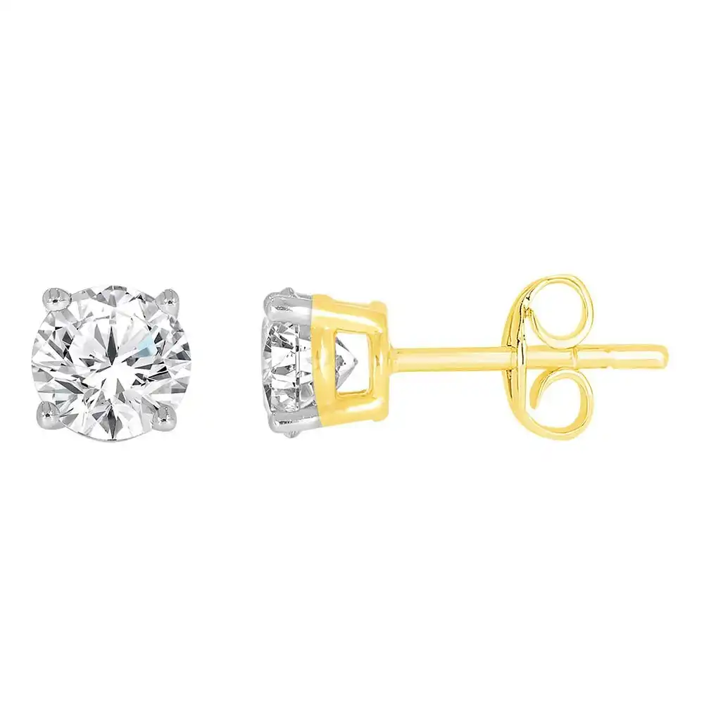 9ct Yellow Gold 1 Carat Solitaire Diamond Stud Earrings