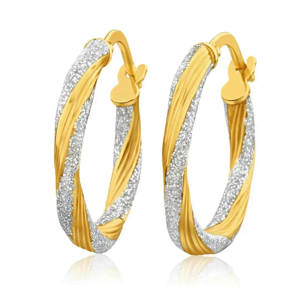 9ct Yellow Gold Silver Filled Stardust 15mm Hoop Earrings
