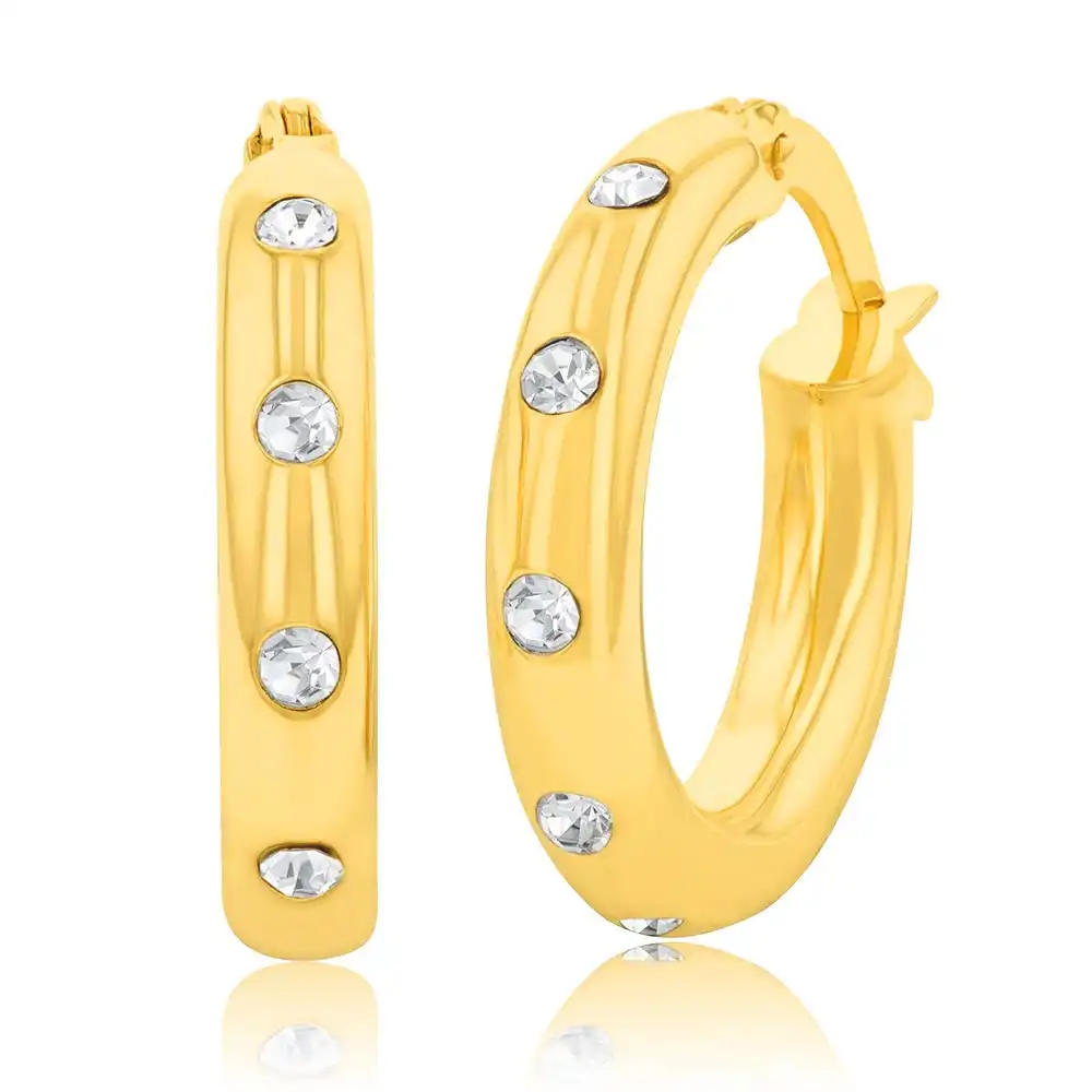9ct Yellow Gold Silverfilled CZ On Hoop Earrings