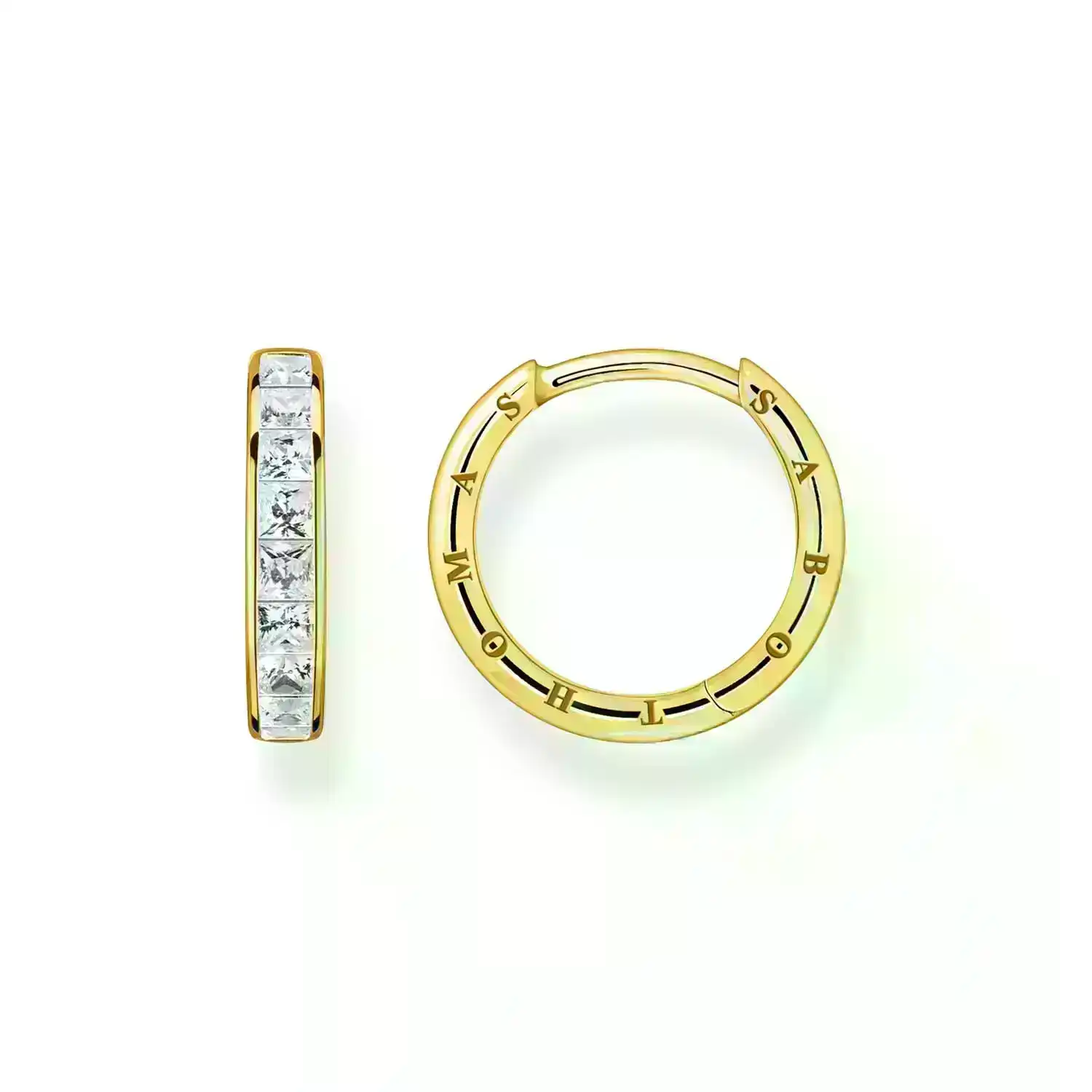 Thomas Sabo Heritage Gold Plated Sterling Silver Baguette CZ Hoop Earring