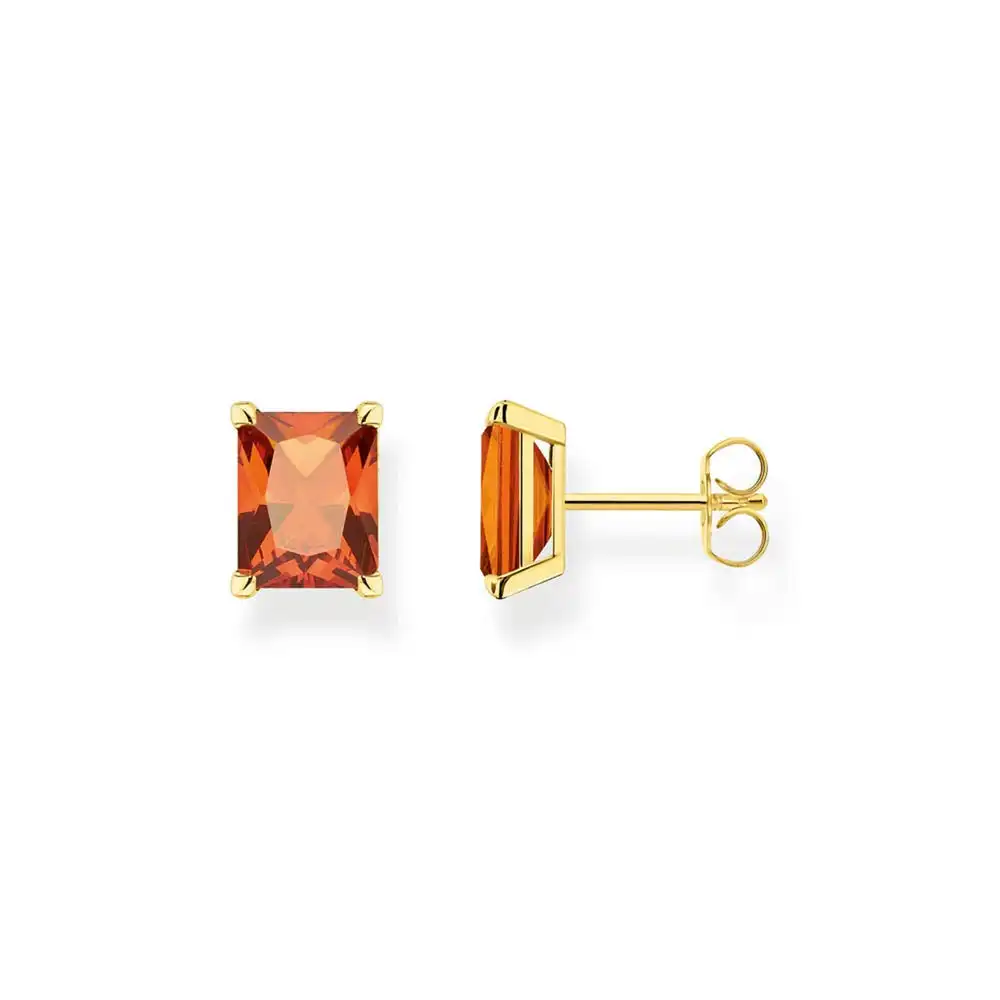 Thomas Sabo Sterling Silver Gold Plated Heritage Cognac CZ Stud Earrings