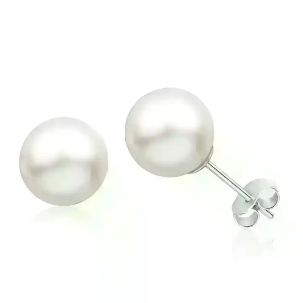 Julio' 9ct White Gold White South Sea Pearl Stud Earrings
