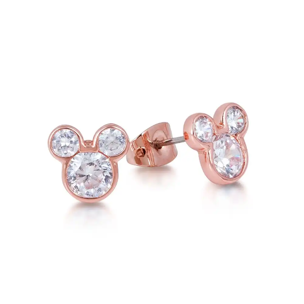 Disney Rose Gold Plated Mickey Mouse Crystal Stud Earrings