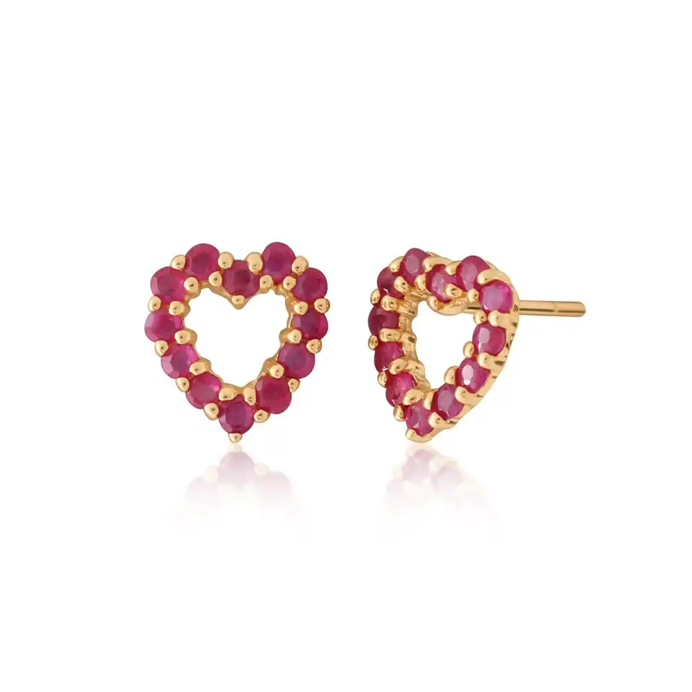 9ct Yellow Gold 0.62 Carat Natural Ruby Heart Studs