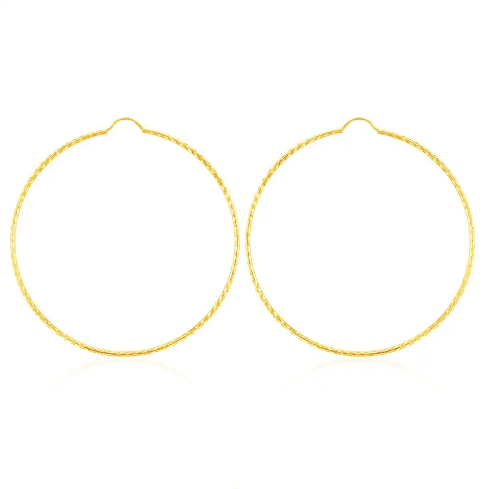 9ct Yellow Gold 50mm Diamond Cut Hoop Earrings