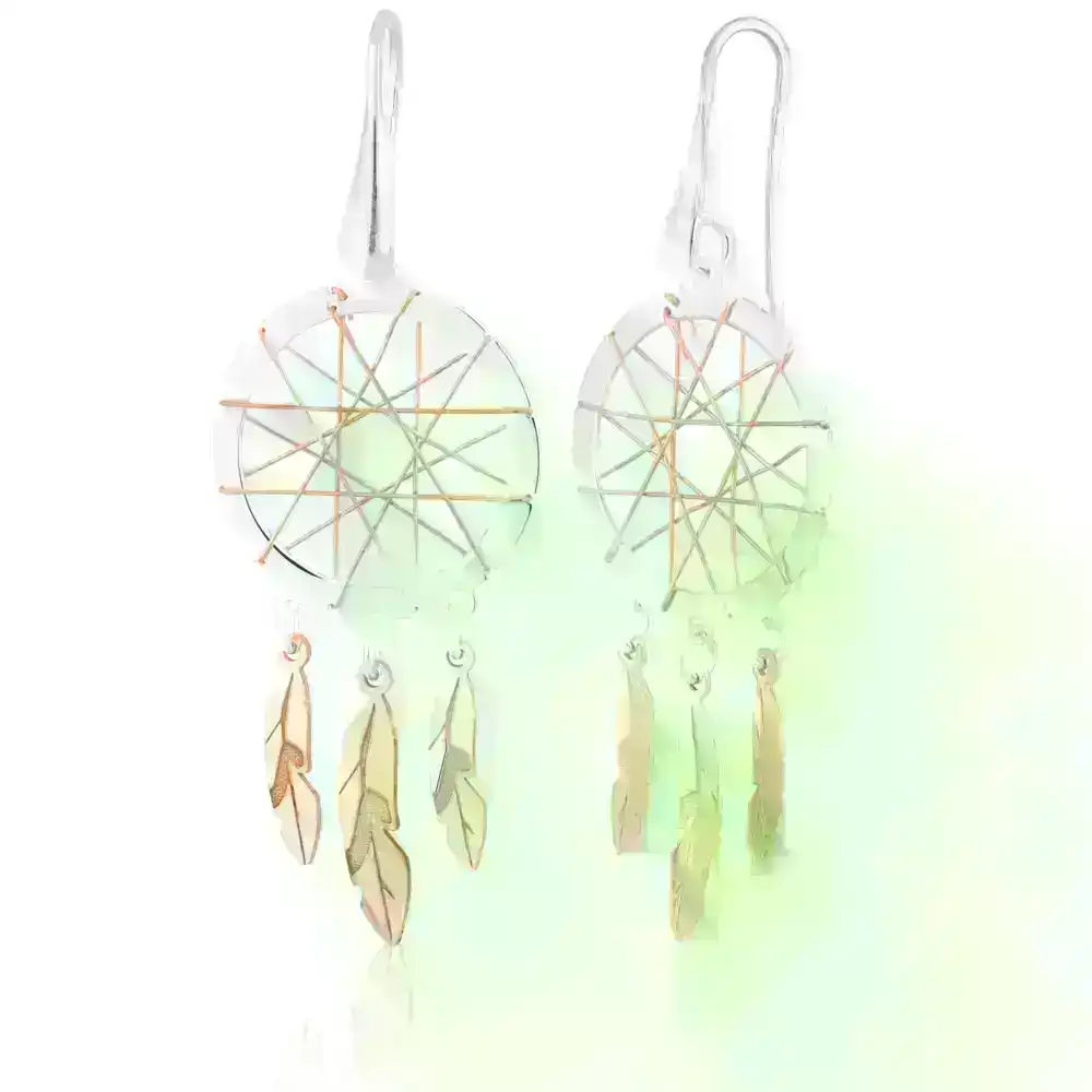 Sterling Silver Rose Plated Two tone 50mm Dream Catcher Earrings