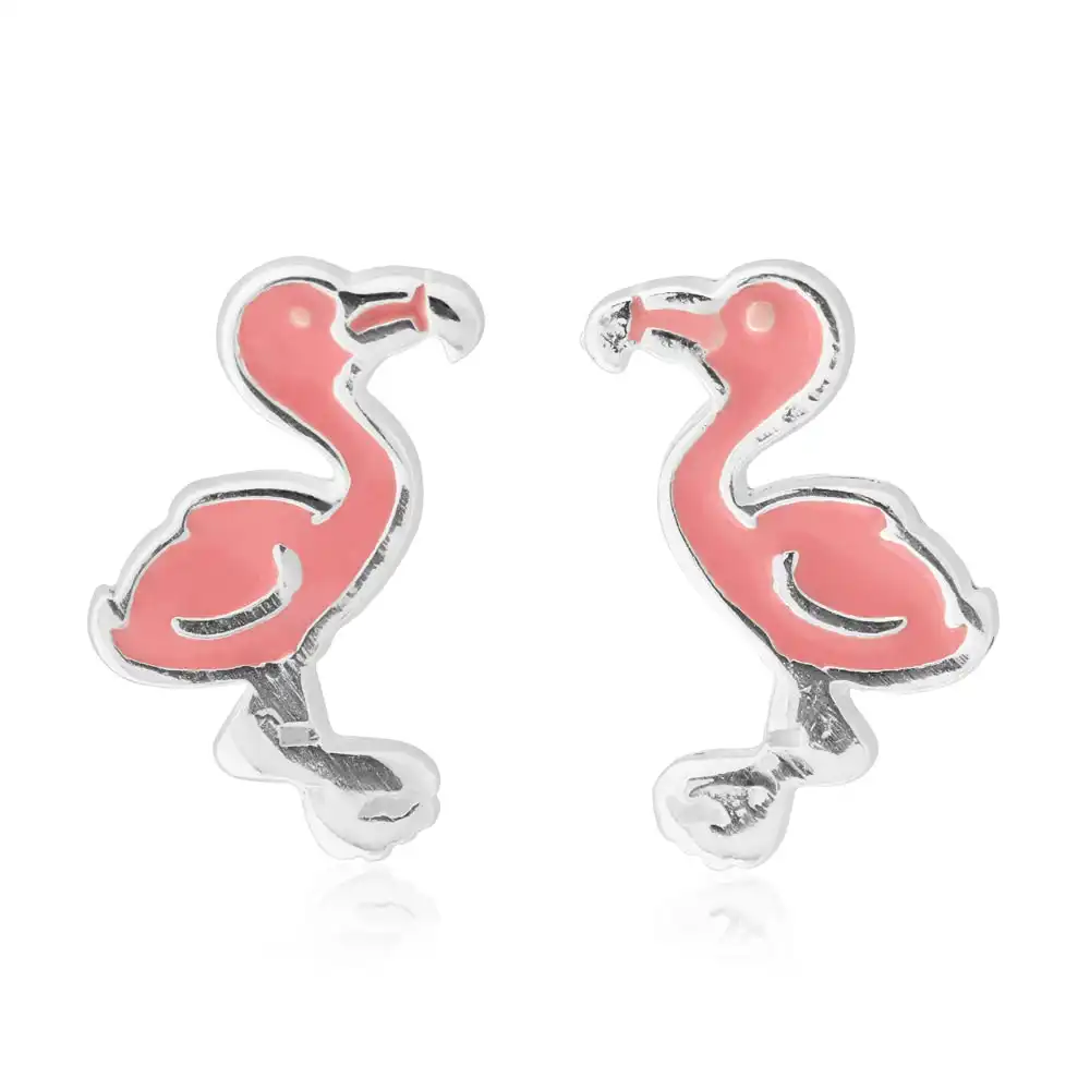 Sterling Silver Pink Flamingo Stud Earrings