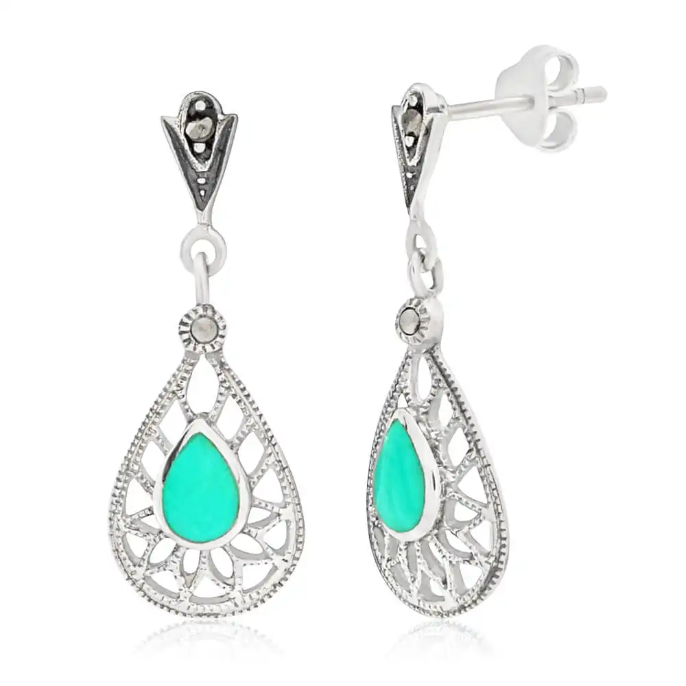 Sterling Silver Created Turquoise Classic Drop Earrings