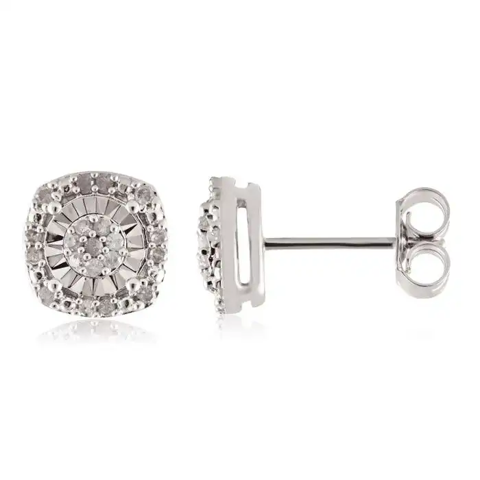 Sterling Silver 1/5 Carat Diamond Stud Earrings set with 40 Brilliant Diamonds